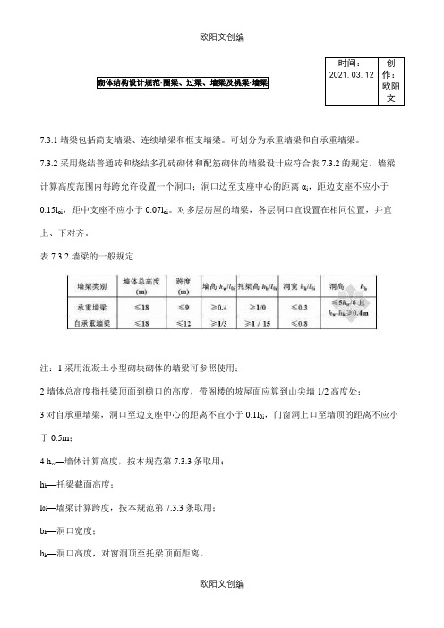 砌体结构设计规范(圈梁、过梁、墙梁及挑梁、墙梁)之欧阳文创编