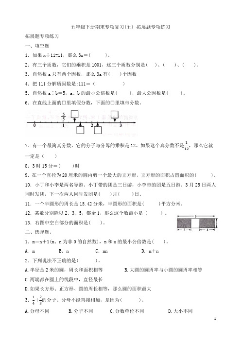 苏教版五年级期末专题复习三(拓展练习专题)