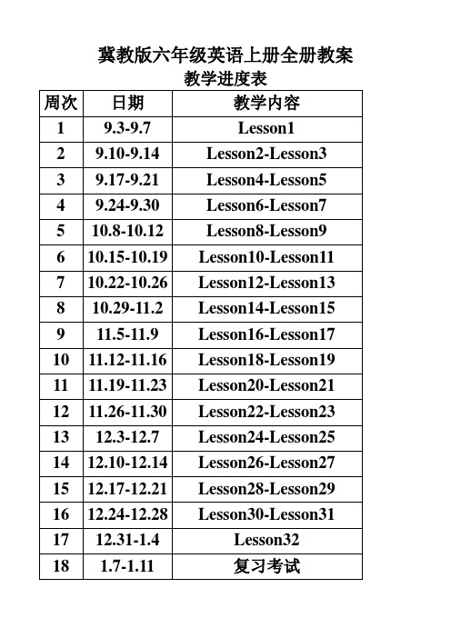 冀教版六年级英语上册全册教案