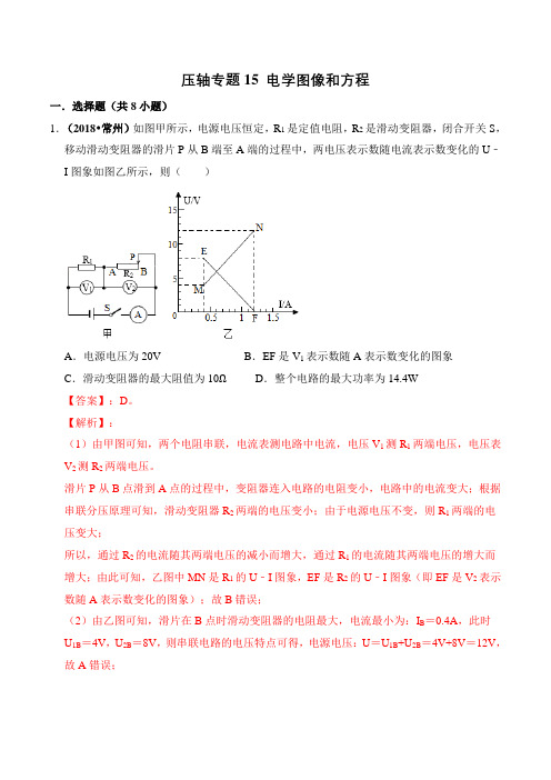 中考物理压轴专题1516电学图像和方程电学变化量(解析版)