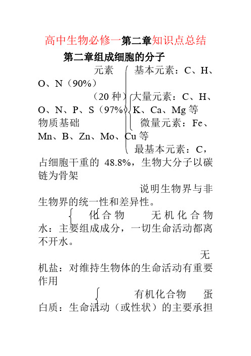 高中生物必修一第二章知识点总结