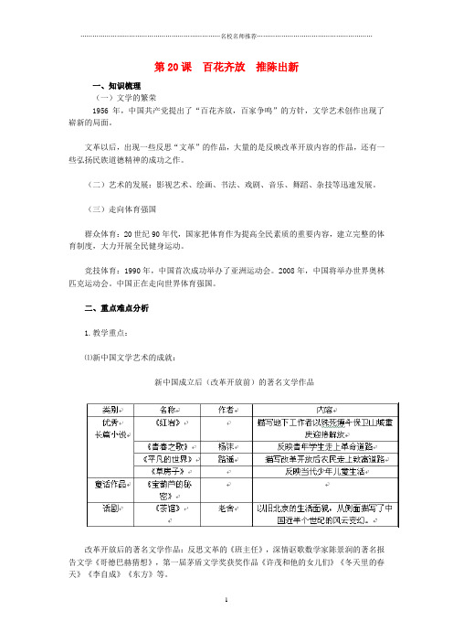 初中八年级历史下册 第20课 百花齐放 推陈出新教材解析 新人教版精编版