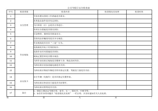 公司节假日安全检查表