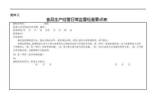 食品生产经营日常监督检查要点表