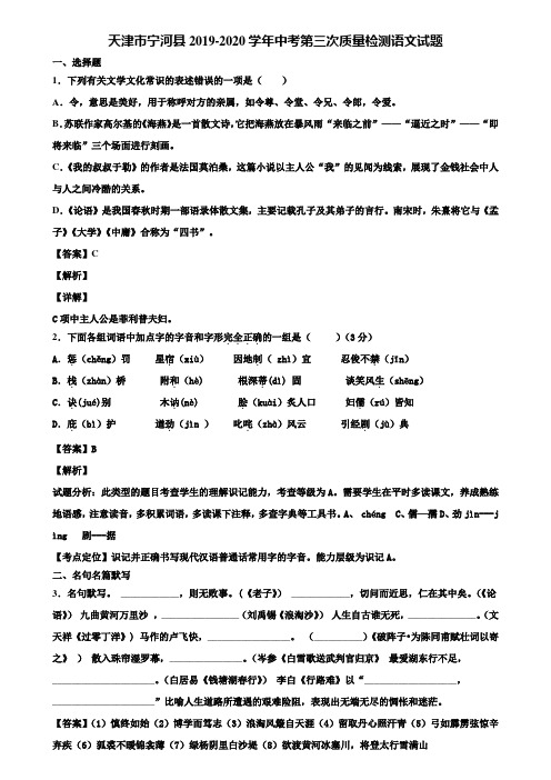 天津市宁河县2019-2020学年中考第三次质量检测语文试题含解析