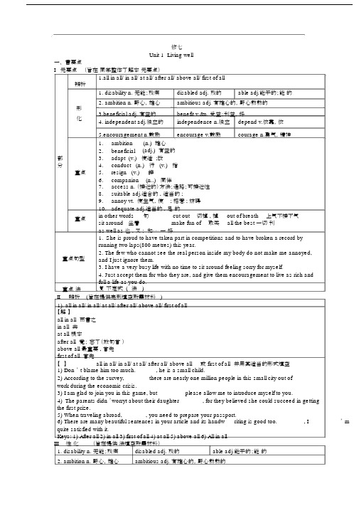 (完整版)人教版高二英语选修7重要知识点与练习.doc