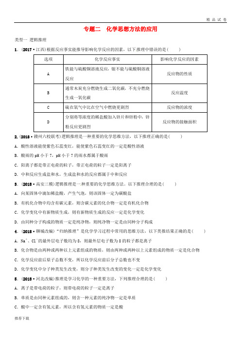 (江西专版)2019年中考化学总复习 专题分类突破 专题二 化学思想方法的应用训练