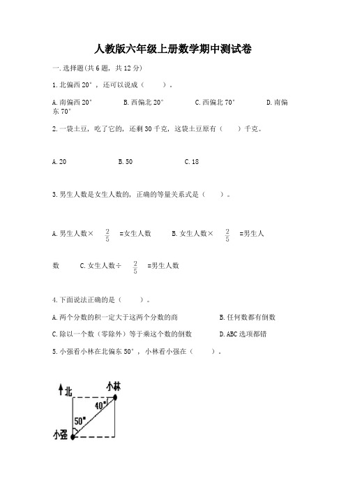 人教版六年级上册数学期中测试卷(各地真题)