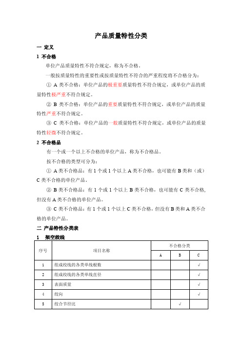 产品质量特性分类