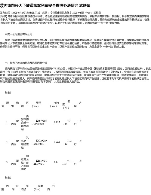 蒙内铁路长大下坡道旅客列车安全操纵办法研究武铁莹