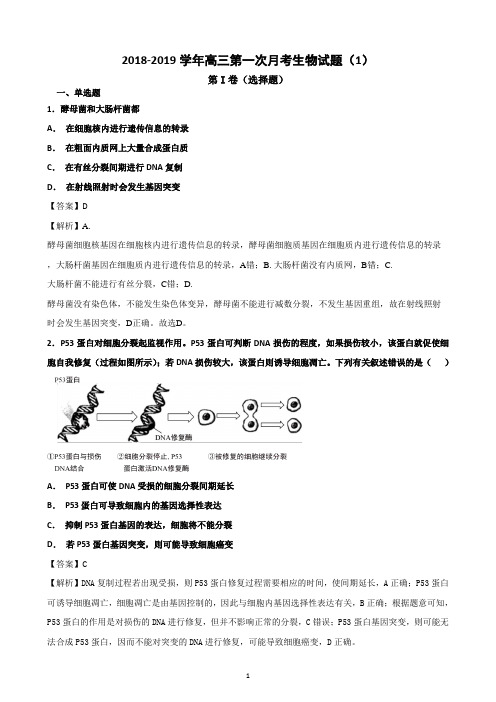 高三第一次月考生物试题(共3套)