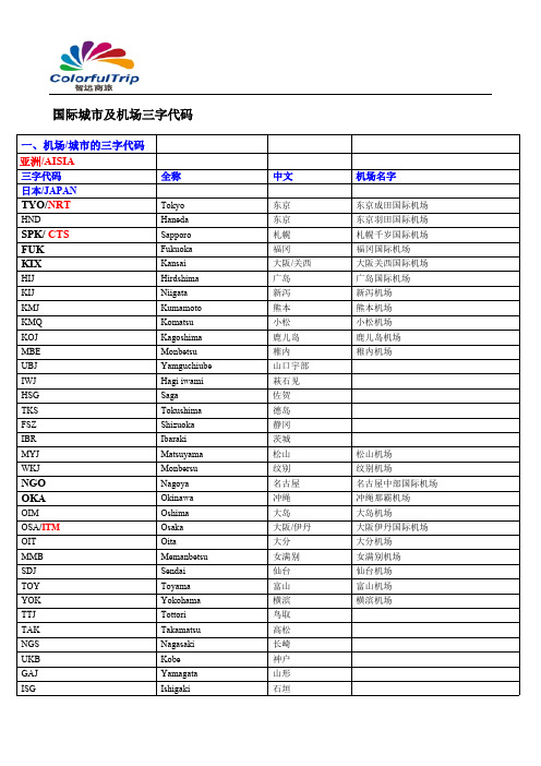 国际城市及机场三字代码