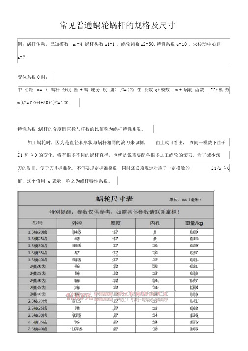 蜗轮蜗杆(常见普通)地规格与尺寸