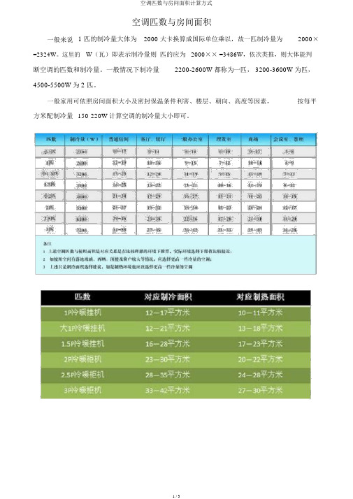 空调匹数与房间面积计算方式