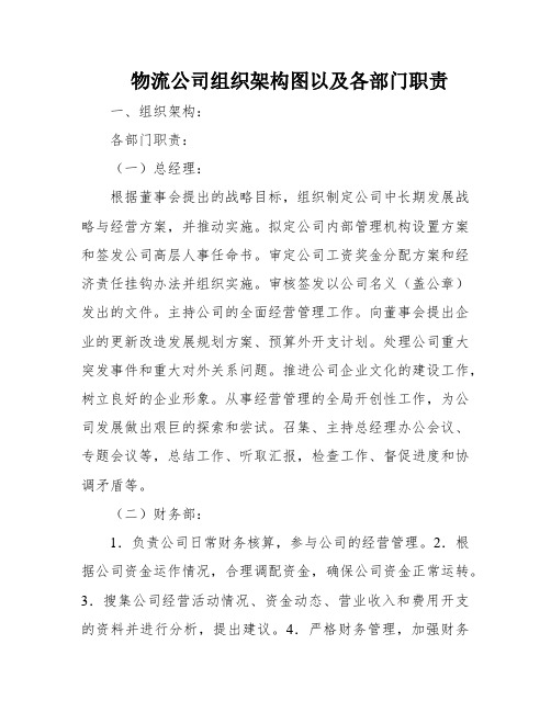 物流公司组织架构图以及各部门职责