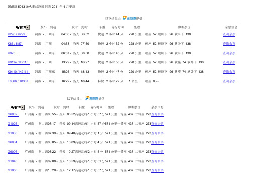 国最新5013条火车线路时刻表