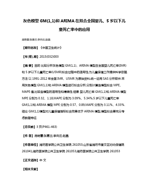 灰色模型GM(1,1)和ARIMA在拟合全国婴儿、5岁以下儿童死亡率中的应用