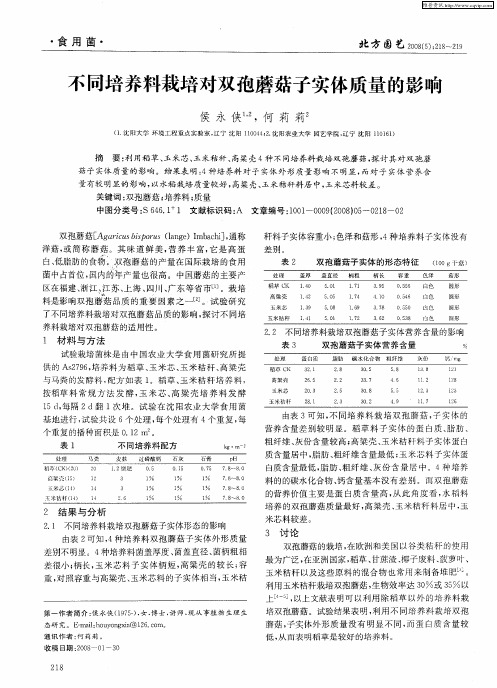不同培养料栽培对双孢蘑菇子实体质量的影响