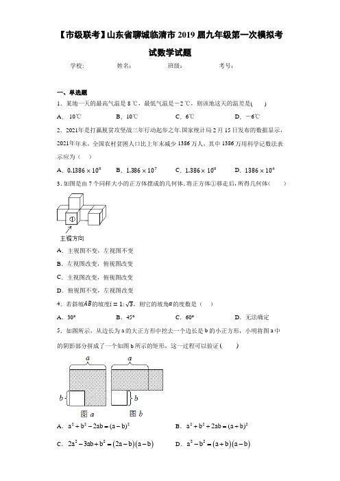 【市级联考】山东省聊城临清市2021届九年级第一次模拟考试数学试题