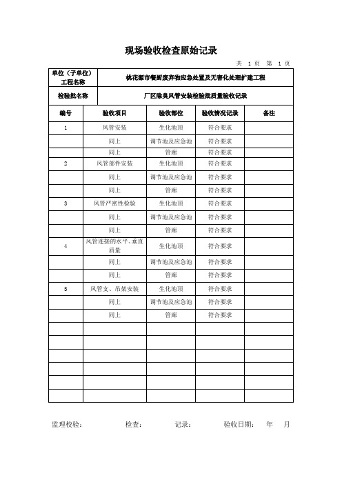 风管安装现场验收检查原始记录