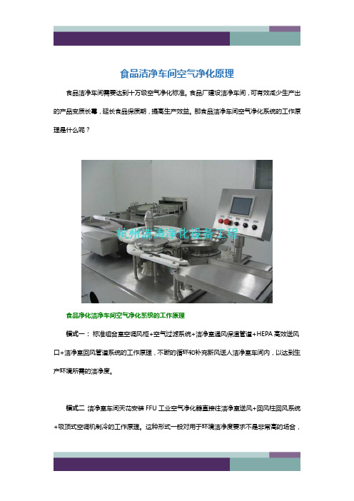 精品文档食品洁净车间空气净化原理