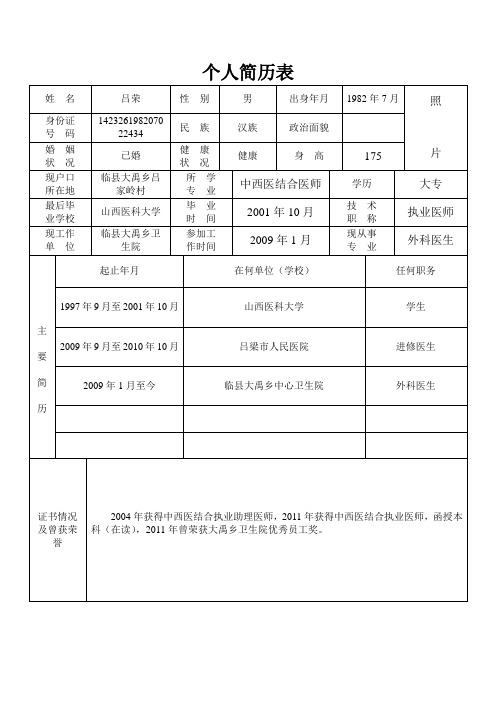 标准的个人简历表格