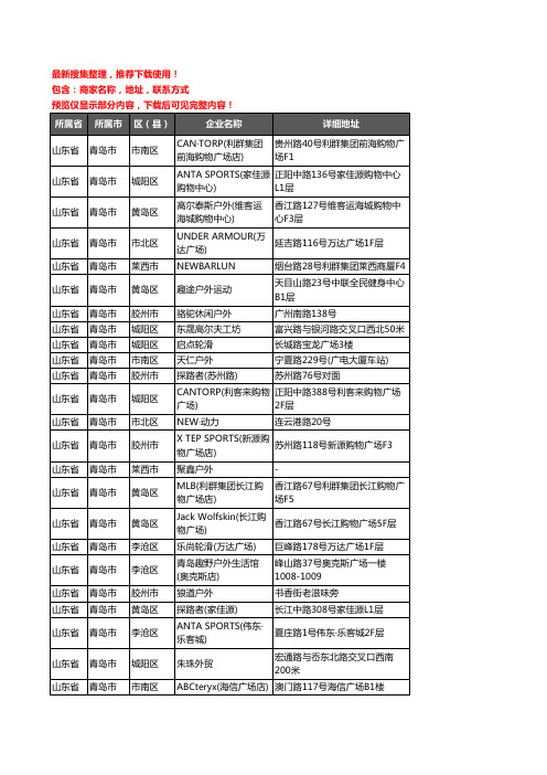 新版山东省青岛市户外用品企业公司商家户名录单联系方式地址大全294家