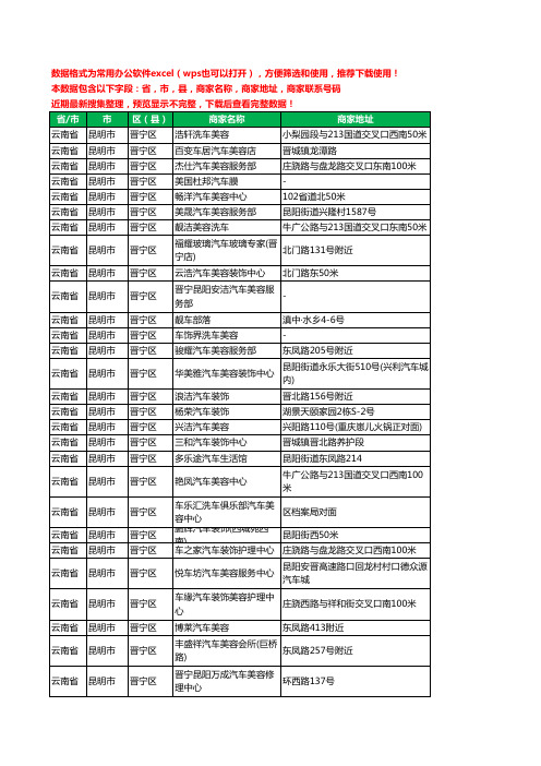 2020新版云南省昆明市晋宁区汽车装潢工商企业公司商家名录名单联系电话号码地址大全28家