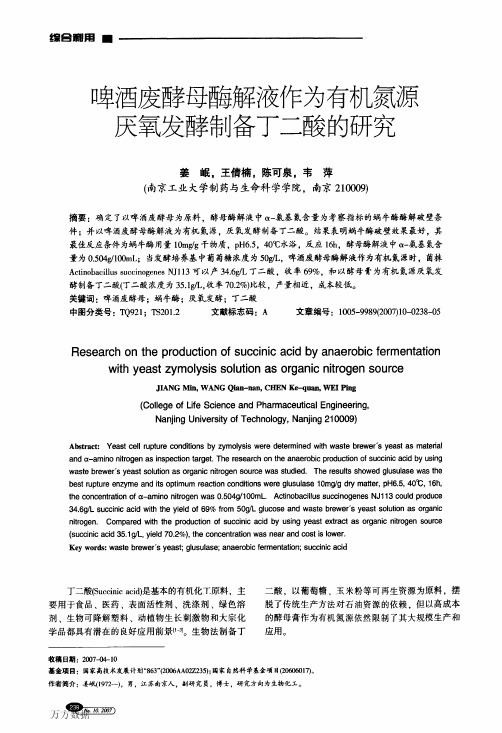 啤酒废酵母酶解液作为有机氮源厌氧发酵制备丁二酸的研究