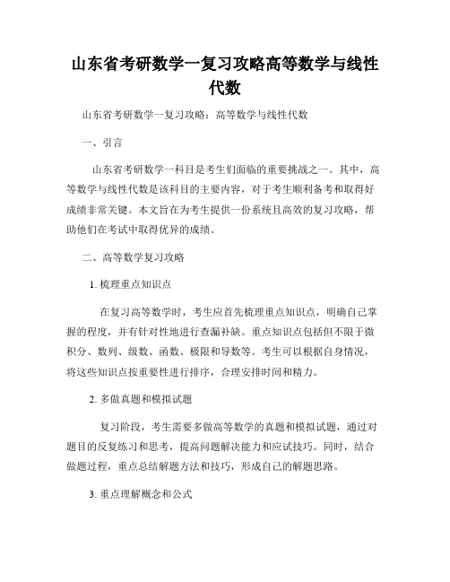 山东省考研数学一复习攻略高等数学与线性代数