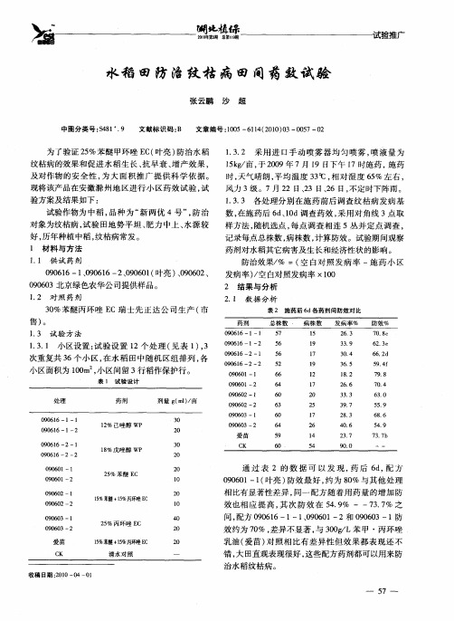 水稻田防治纹枯病田间药效试验