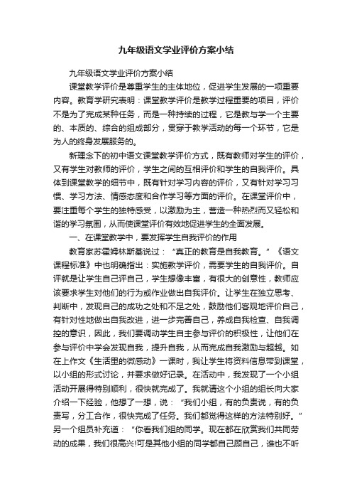 九年级语文学业评价方案小结