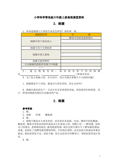 小学科学青岛版六年级上册高效课堂资料2细菌