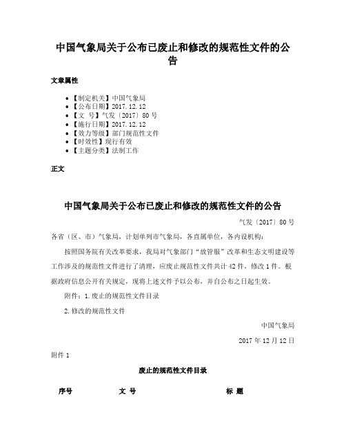 中国气象局关于公布已废止和修改的规范性文件的公告