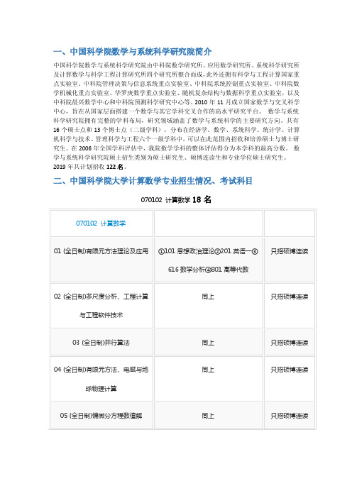 2020-2021年中国科学院大学（中科院）计算数学考研招生情况、分数线、参考..