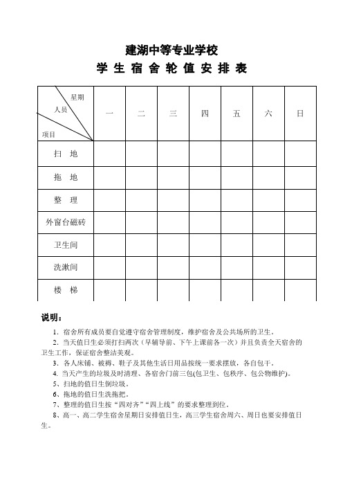 宿 舍 轮 值 安 排 表   8.26