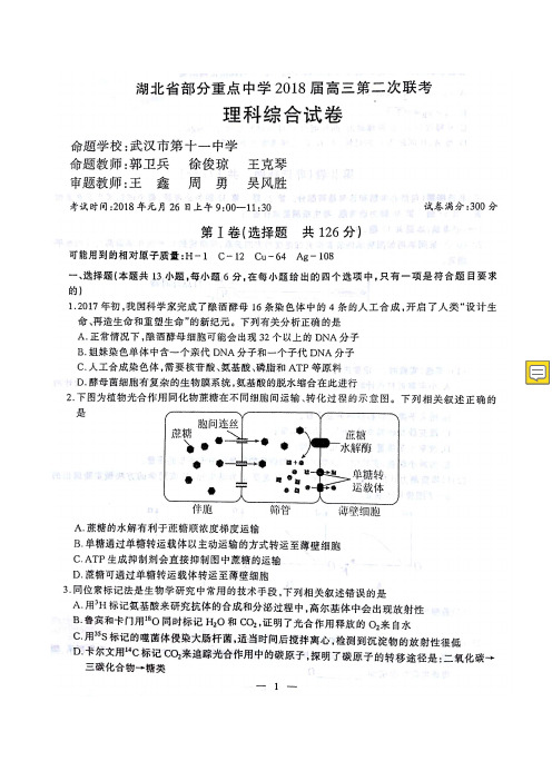 湖北省部分重点中学高三上学期第二次联考理科综合(含答案)