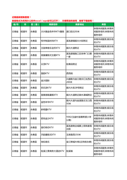 2020新版云南省昭通市永善县KTV工商企业公司商家名录名单黄页联系方式大全21家