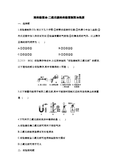 到实验室去：二氧化碳的实验室制取与性质---同步训练— 2021-2022学年九年级化学鲁教版上册