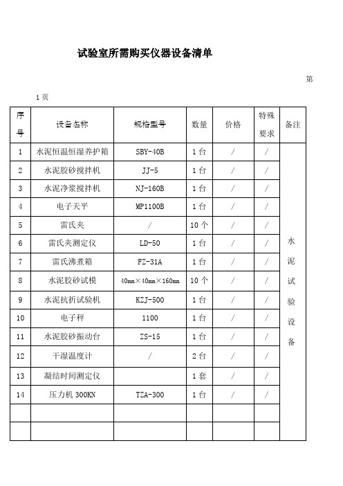 工地试验室需配置仪器清单