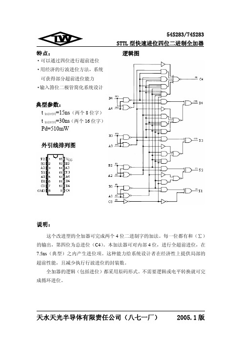 型快速进位四位二进制全加器