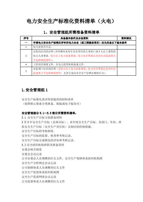 火电厂安全标准化资料清单