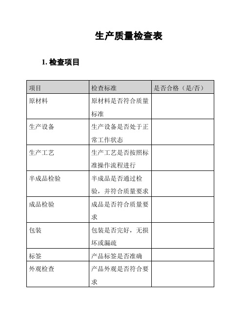 生产质量检查表