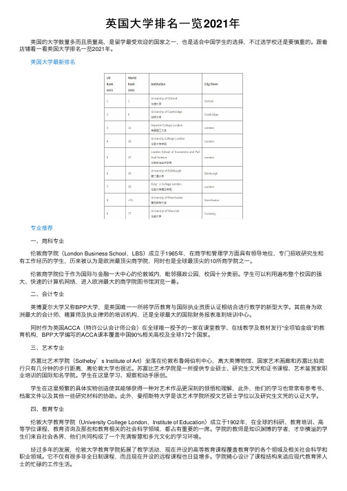 英国大学排名一览2021年