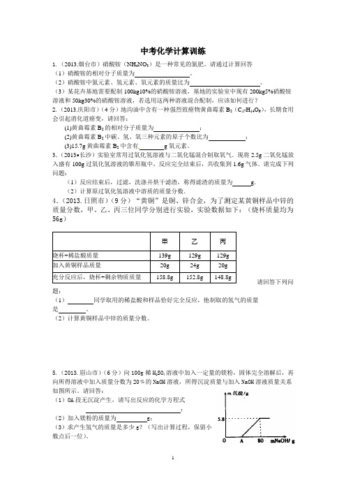 2014中考化学(精品)专题训练：——化学计算题(徐立东)