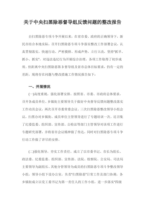 关于中央扫黑除恶督导组反馈问题的整改报告