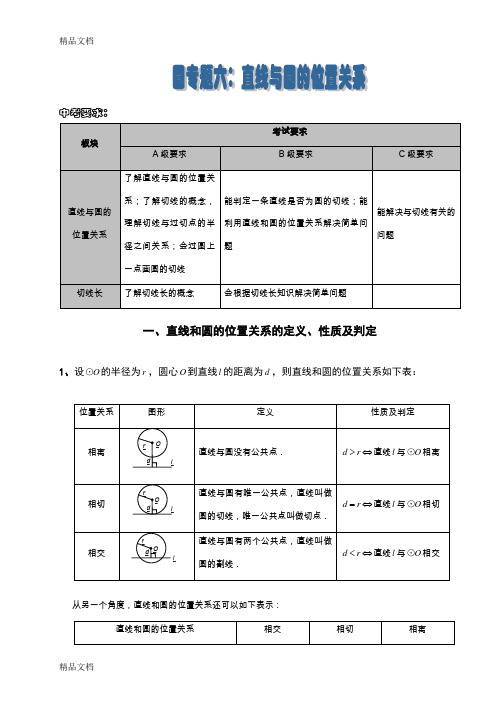 最新讲义-直线与圆的位置关系