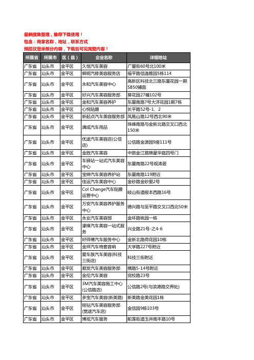 新版广东省汕头市金平区汽车装潢企业公司商家户名录单联系方式地址大全143家