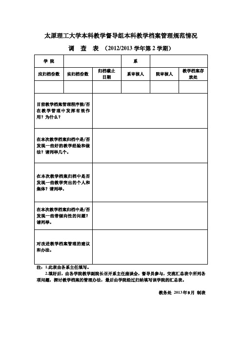 太原理工大学本科教学督导组本科教学档案管理规范情况