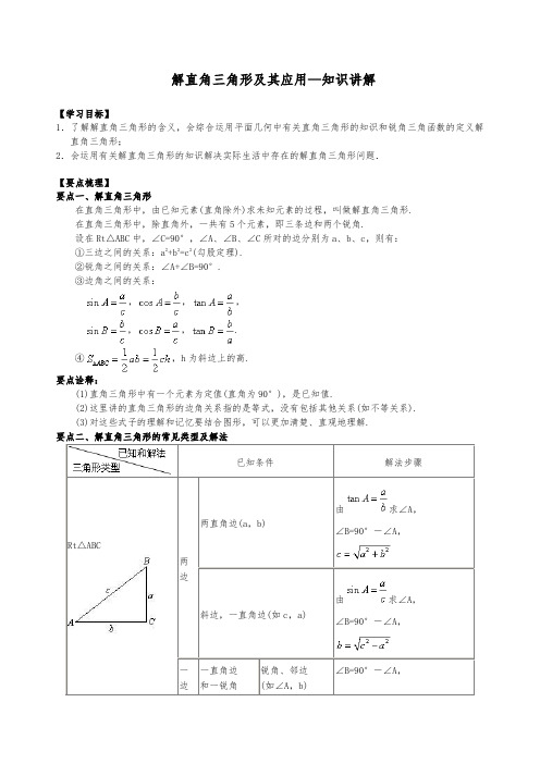 解直角三角形及其应用--知识讲解